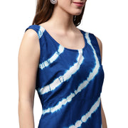 Blue tie dye sleeveless cotton A-line kurta
