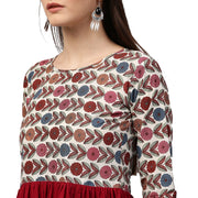 Maroon printed 3/4th sleeve cotton Anarkali kurta