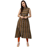 Green printed sleeveless cotton A-line kurta