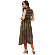 Green printed sleeveless cotton A-line kurta