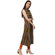 Green printed sleeveless cotton A-line kurta