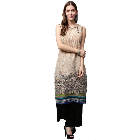 Off White printed sleeveless cotton kurta
