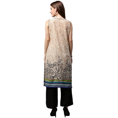 Off White printed sleeveless cotton kurta