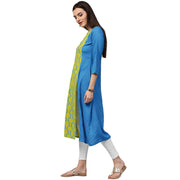 Green printed 3/th sleeve cotton kurta