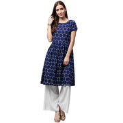 Blue printed cap sleeve cotton cropped anarkali kurta