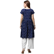 Blue printed cap sleeve cotton cropped anarkali kurta