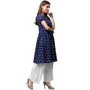 Blue printed cap sleeve cotton cropped anarkali kurta