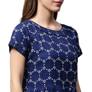 Blue printed cap sleeve cotton cropped anarkali kurta