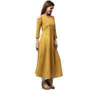 Yellow Printed 3/4th sleeve cold shoulder cotton Anarkali kurta