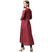 Red Printed 3/4th sleeve cold shoulder cotton Anarkali kurta