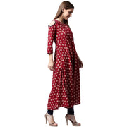 Red Printed 3/4th sleeve cold shoulder cotton Anarkali kurta