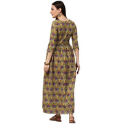 Yellow printed 3/4th sleeve cotton Anarkali kurta