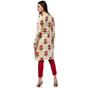 Yellow flower printed 3/4th sleeve cotton kurta