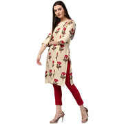 Yellow flower printed 3/4th sleeve cotton kurta