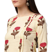 Yellow flower printed 3/4th sleeve cotton kurta