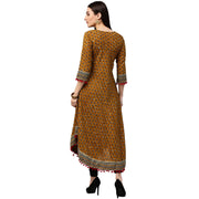 Yellow printed 3/4th sleeve Assymetric Cotton Anarkali kurta