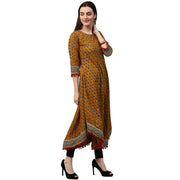 Yellow printed 3/4th sleeve Assymetric Cotton Anarkali kurta