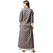 Navy blue printed sleeveless cotton front slit kurta