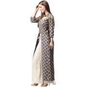 Navy blue printed sleeveless cotton front slit kurta