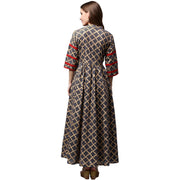 Grey Printed 3/4th sleeve cotton anarkali kurta