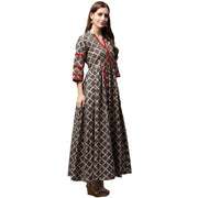 Grey Printed 3/4th sleeve cotton anarkali kurta