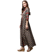 Grey Printed 3/4th sleeve cotton anarkali kurta