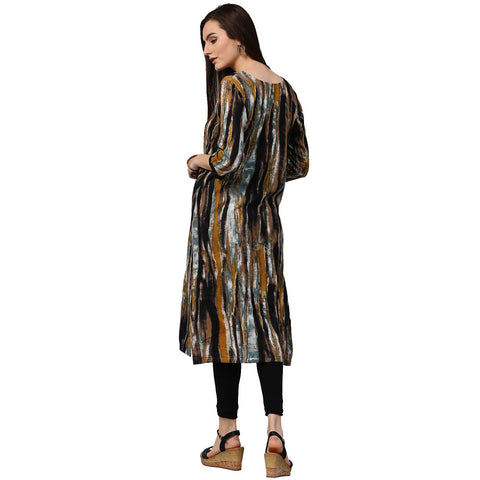 Multi printed 3/4th sleeve cotton kurta with side pocket