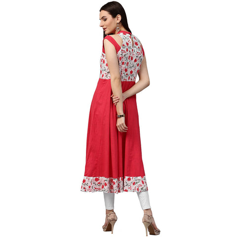 Red printed 3/4th sleeve cotton kurta
