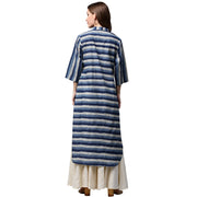 Blue printed 3/4th sleeve cotton kurta