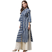 Blue printed 3/4th sleeve cotton kurta