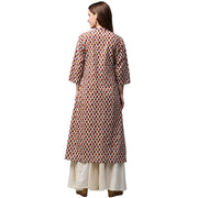 Multi printed 3/4th sleeve cotton A-line kurta