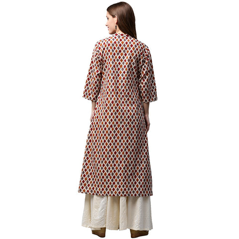 Multi printed 3/4th sleeve cotton A-line kurta