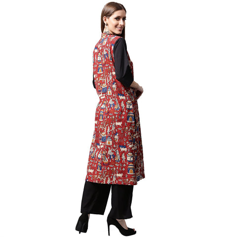 Red printed 3/4th sleeve cotton kurta