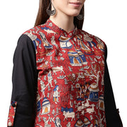 Red printed 3/4th sleeve cotton kurta