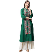 Green printed 3/4th sleeve cotton kurta