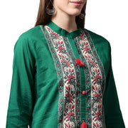 Green printed 3/4th sleeve cotton kurta
