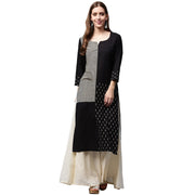Black printed 3/4th sleeve cotton kurta
