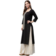 Black printed 3/4th sleeve cotton kurta