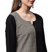 Black printed 3/4th sleeve cotton kurta