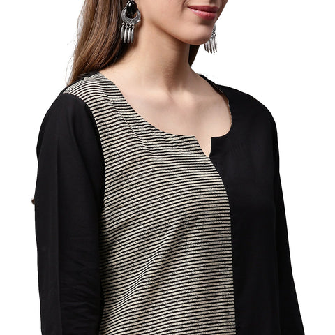 Black printed 3/4th sleeve cotton kurta