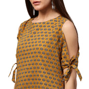 Yellow half sleeve cotton cold shoulder tunic