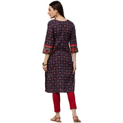 Blue printed 3/4th sleeve cotton kurta with Dori work at yoke