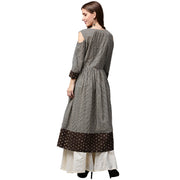 Black printed 3/4th Sleeve Cotton Anarkali kurta