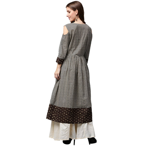Black printed 3/4th Sleeve Cotton Anarkali kurta