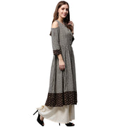 Black printed 3/4th Sleeve Cotton Anarkali kurta