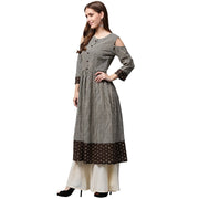 Black printed 3/4th Sleeve Cotton Anarkali kurta