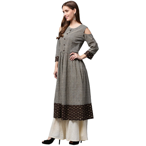 Black printed 3/4th Sleeve Cotton Anarkali kurta