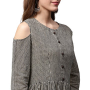 Black printed 3/4th Sleeve Cotton Anarkali kurta