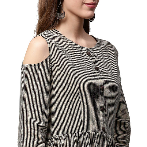 Black printed 3/4th Sleeve Cotton Anarkali kurta