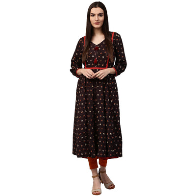 Coffee brown printed 3/4th sleeve Rayon anarkali kurta